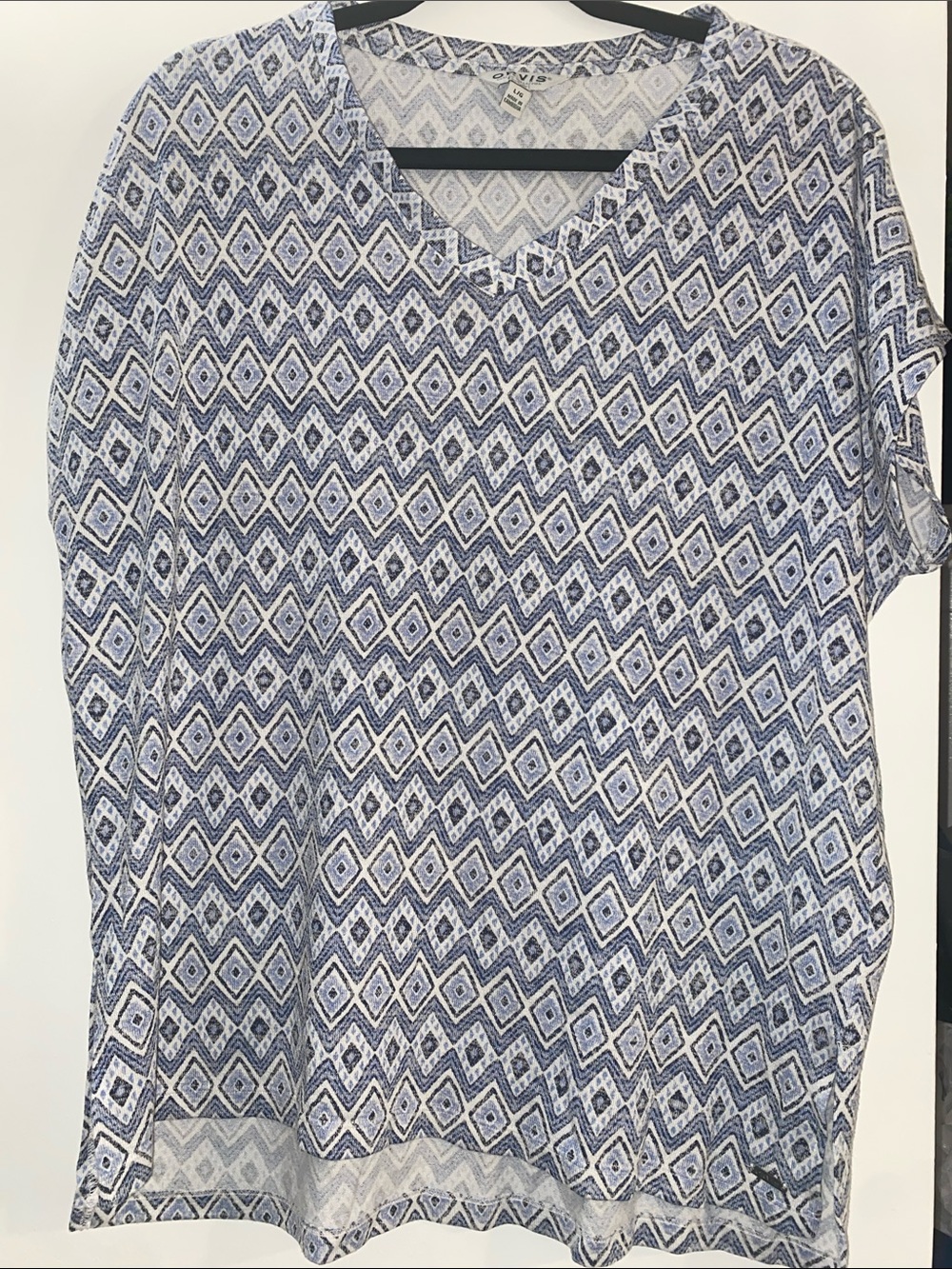 Orvis Navy and White Geometric Short-Sleeve Tunic